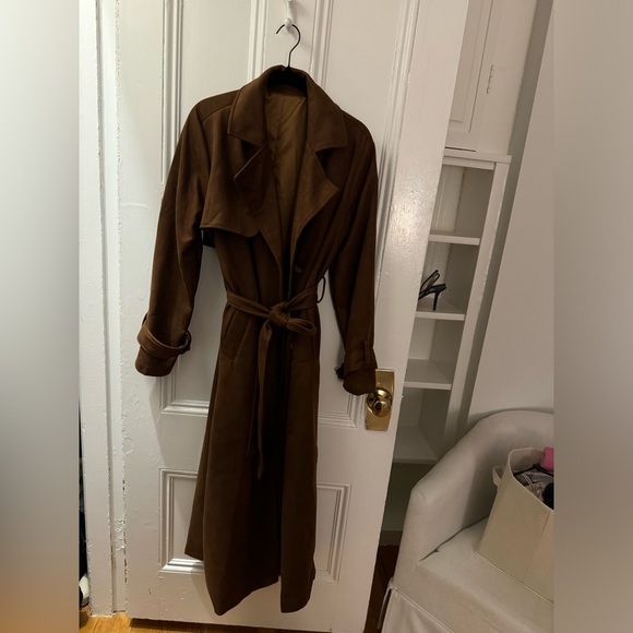Brown Suede Trench Coat Jacket Size M
